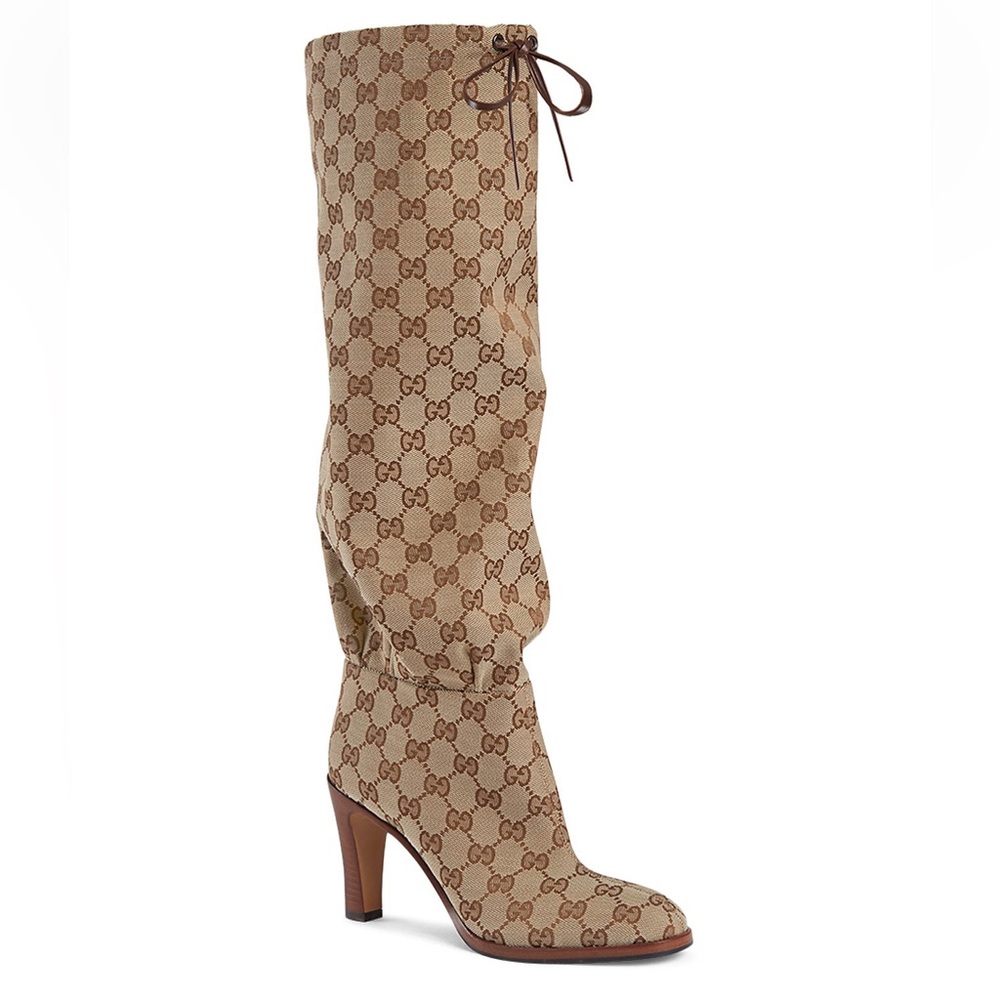 GUCCI Lisa GG Canvas Mid-Heel Boots - Picture 1 of 11